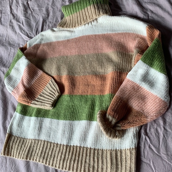 Lulu’s Wake Me Up Taupe Multi Stripe Turtleneck - Picture 4 of 13